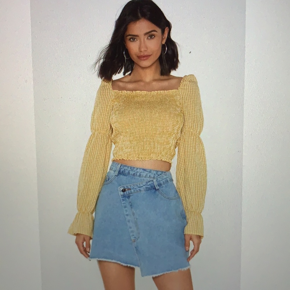 Nasty Gal Puff sleeve checkered summer blouse